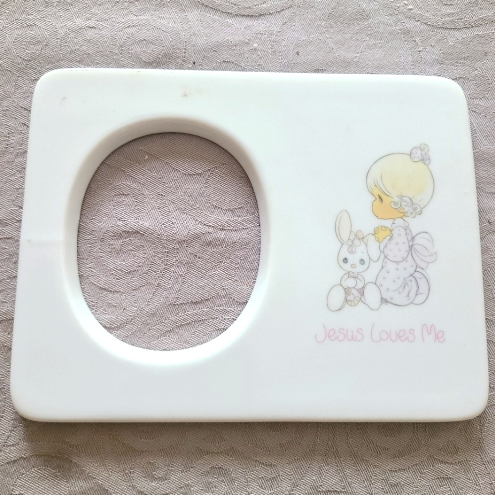 Vintage 80s Precious Moments Baby Gift Jesus Loves Me Collectible Photo Frame